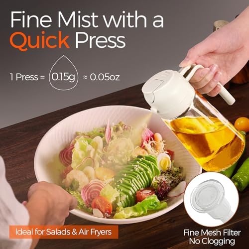YARRAMATE 2Pcs 16oz/470ml 2 in 1 Oil Sprayer for Cooking with Stickers, Food-grade Glass Oil Spray Bottle, Oil Dispenser and Oil Sprayer for Kitchen, Salad, Frying, BBQ (White &Black) - Image 3