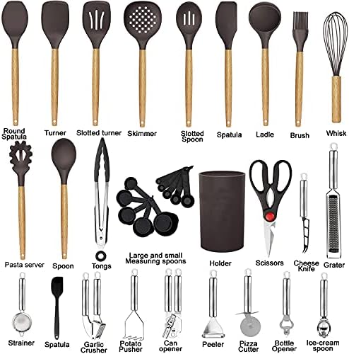 Cooking Utensils Set- 35 PCs Kitchen Utensils with Grater,Tongs, Spoon Spatula &Turner Made of Heat Resistant Food Grade Silicone and Wooden Handles Kitchen Gadgets Tools Set for Cookware - Image 2