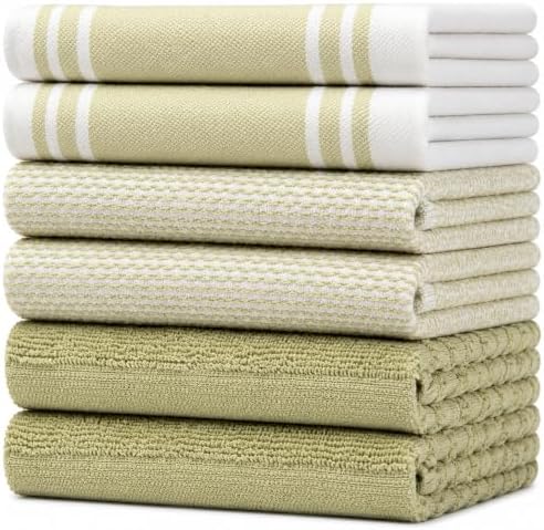 Premium Kitchen Towels 6 Pack 100% Cotton 20"x28" Dish Towels - Sage Wide by BumbleTowels