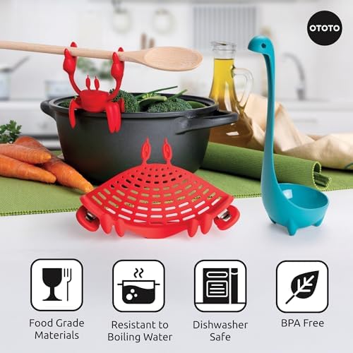 OTOTO Prep Pals Bundle of Red the Crab, Nessie, Crabby - Cute Kitchen Accessories, Kitchen Gadgets, Spoon Rest for Stove Top, Soup Ladle, Pasta Strainer, Funny Unique Gifts, Cooking Gifts - Image 6