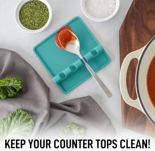 Zulay Kitchen Silicone Utensil Rest with Drip Pad for Multiple Utensils - BPA-Free, Heat-Resistant Spoon Rest & Spoon Holder for Stove Top - Kitchen Utensil Holder for Ladles & Tongs - Aqua Sky - Image 2