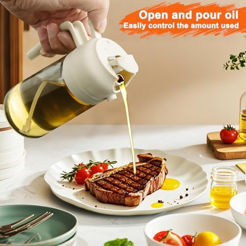 2 in 1 Glass Oil Sprayer & Dispenser,16oz/470ml Olive Cooking, Air Fryer, and Salad, for Kitchen Gadgets and Air Fryer Accessories, w/Stickers (White) - Image 5