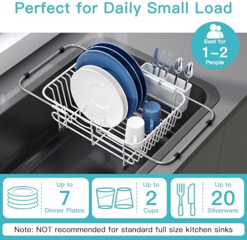 JASIWAY White Dish Drying Rack in Sink with Utensil Holder, RV, Apartment - Image 5
