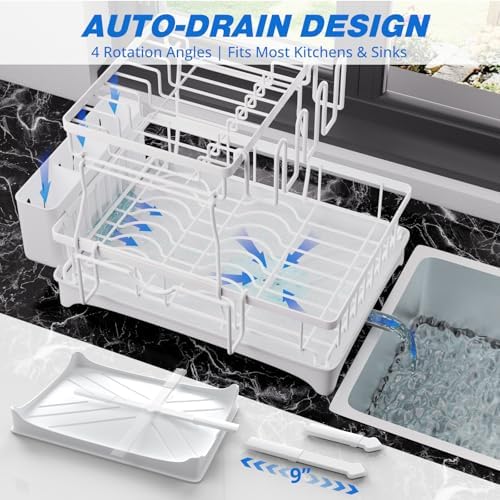 Godboat 2-Tier Dish Drying Rack - Dish Rack with Auto Drain-to-Sink & Mat - Image 3