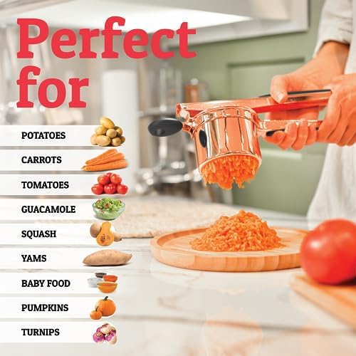 PriorityChef Large 15oz Potato Ricer, Heavy Duty Stainless Steel Potato Masher and Ricer Kitchen Tool, Press and Mash Kitchen Gadget For Perfect Mashed Potatoes - Everytime, Rose Gold and Black - Image 5