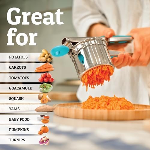 PriorityChef Large 15oz Potato Ricer With 3 Discs, Heavy Duty Stainless Steel Potato Ricer for Mashed Potatoes, Potato Masher, Press and Ricer Kitchen Tool, Turquoise - Image 6