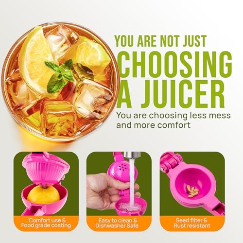 Zulay Kitchen Metal 2-in-1 Lemon Squeezer - Sturdy Max Extraction Hand Juicer Lemon Squeezer Gets Every Last Drop - Easy to Clean Manual Citrus Juicer - Easy-Use Lemon Juicer Squeezer - Dragonfruit - Image 4