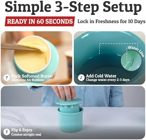 Priority Chef Butter Crock with Lid for Countertop with Spreader Knife and Water Line, Soft Spreadable Butter, Ceramic French Butter Dish with Lid, Cool Green - Image 3