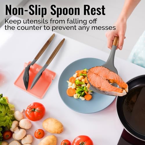 Zulay Kitchen Silicone Utensil Rest with Drip Pad for Multiple Utensils - BPA-Free, Heat-Resistant Spoon Rest & Spoon Holder for Stove Top - Kitchen Utensil Holder for Ladles & Tongs - Peach Bud - Image 4
