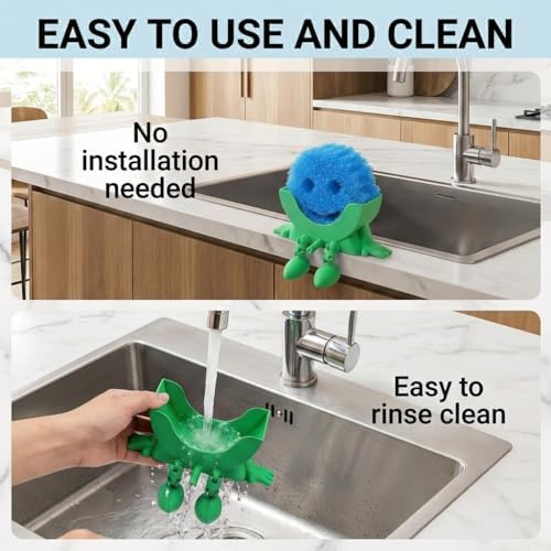 Creative Drainage Sponge Holder: Traceless Glue, 3D Printed Funny Kitchen Sink Holder, Keeps Sponge Dry – for Scrub Daddy (1, Green) - Image 6