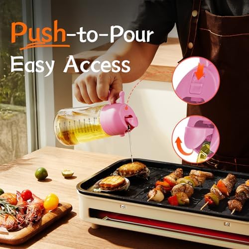 TrendPlain 16oz/470ml Glass Olive Oil Sprayer for Cooking - 2 in 1 Olive Oil Dispenser for Kitchen Gadgets, Air Fryer, Salad, and BBQ - Bubblegum - Image 4
