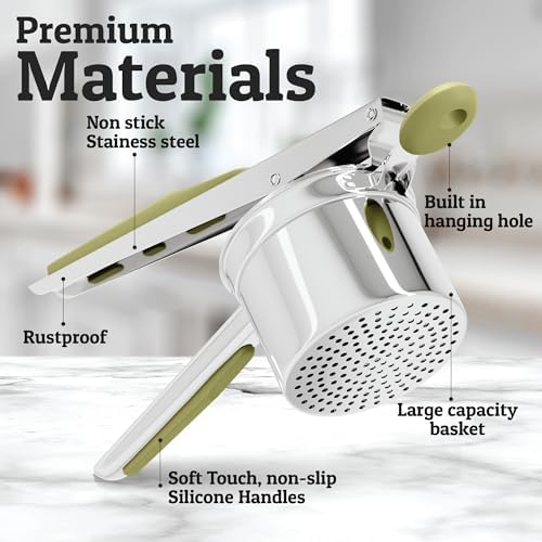 PriorityChef Large 15oz Potato Ricer With 3 Discs, Heavy Duty Stainless Steel Potato Ricer for Mashed Potatoes, Potato Masher, Press and Ricer Kitchen Tool, Olive Green - Image 4