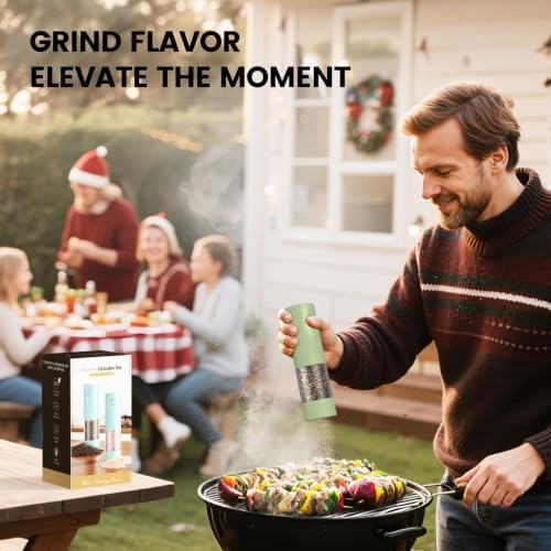 Electric Salt and Pepper Grinder Set - Rechargeable Automatic Salt and Pepper Shakers, Kitchen Appliances with External Adjustable Coarseness, Larger Hopper for Cooking, Home Gifts(2 Pack,Sage Green) - Image 6