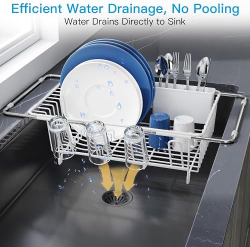 JASIWAY White Dish Drying Rack in Sink, Dish Drainer with Utensil Holder - Image 6