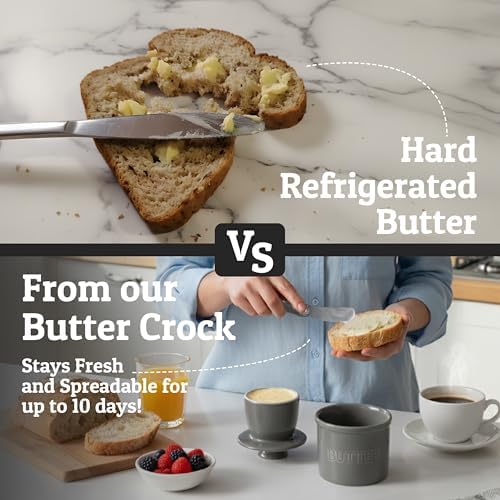 Priority Chef Butter Crock with Lid for Countertop with Spreader Knife and Water Line, Soft Spreadable Butter, Ceramic French Butter Dish with Lid, Grey - Image 2