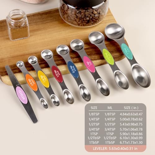 ChefAide Set of 8 Magnetic Measuring Spoons, Stainless Steel, Dual Sided - Image 2