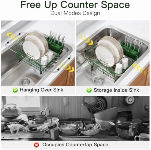 JASIWAY Green Dish Drying Rack in Sink with Utensil Holder, RV, Apartment - Image 2