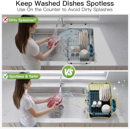 JASIWAY Blue Dish Drying Rack in Sink with Drainboard and Utensil Holder - Image 4