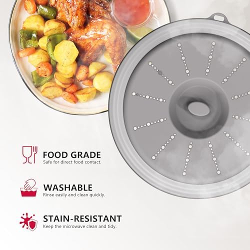 WVM Microwave Splatter Cover Vented for Food with Hook Hole, Splatter Guard & Colander Kitchen Gadget for Food, Meal Prep, Grey, M(11"x3.26")-Pack of 2 - Image 3