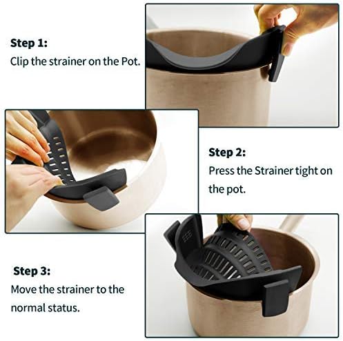 AUOON Pasta Strainer Clip on Silicone, Standard 8.86 x 3.55 in, Almond Rose - Image 6