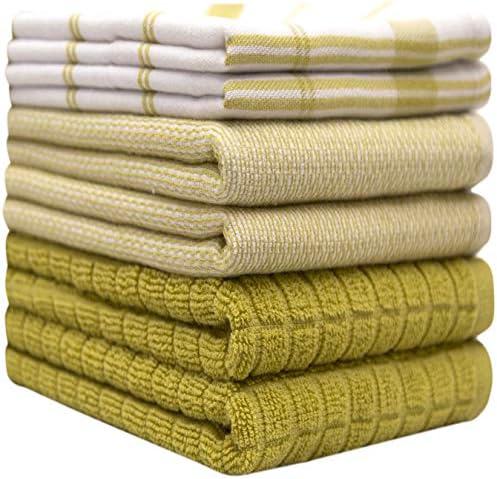 Premium Kitchen Towels 6 Pack 100% Cotton, 20"x28" Dish Towels Lime Check - Image 2