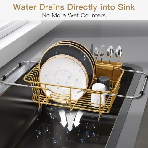JASIWAY Gold Dish Drying Rack in Sink with Utensil Holder, RV, Apartment - Image 6