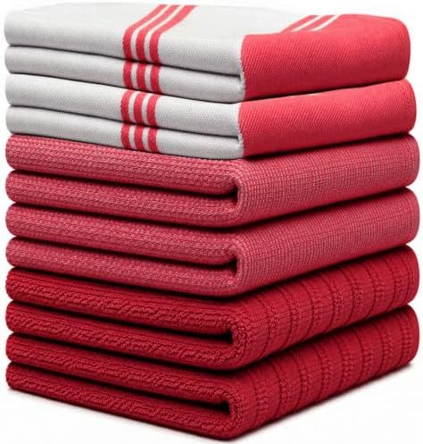 Premium Kitchen Towels 6 Pack 100% Cotton 20"x28" Dish Towels - Red Wide - Image 2