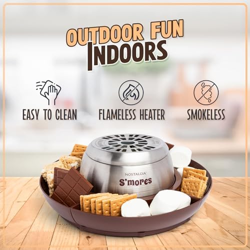 Nostalgia Tabletop Indoor Electric S'mores Maker - Smores Kit With Marshmallow Roasting Sticks and 4 Tray Lazy Susan for Graham Crackers, Chocolate, and Marshmallows - Movie Night Supplies - Brown - Image 3