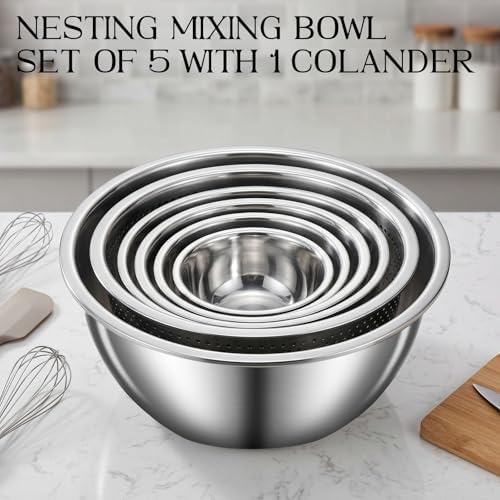 DUTZUN Kitchen Gadgets, Stainless Steel Mixing Bowls & Colander Strainer - Image 5