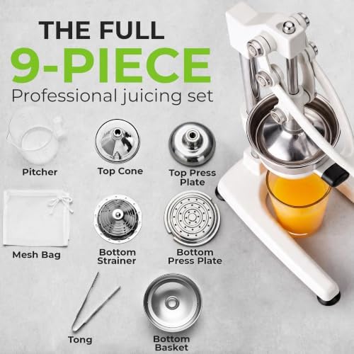 Zulay Kitchen Cast Iron Juicer 9 in 1 Metal Presser, Citrus Squeezer, White - Image 3