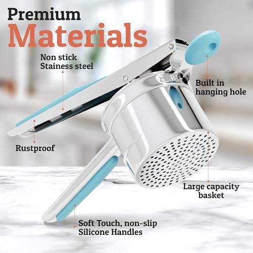 PriorityChef Large 15oz Potato Ricer With 3 Discs, Heavy Duty Stainless Steel Potato Ricer for Mashed Potatoes, Potato Masher, Press and Ricer Kitchen Tool, Turquoise - Image 4