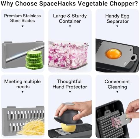 12-in-1 Vegetable Chopper with 7 Blades, Food Veggie Cutter, Mandoline Gray - Image 3