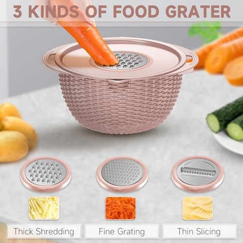 4-1 Colander with Bowl & Spoons Set - Food Strainer with New Upgraded Graters & Spoons - Colanders for kitchen(Patented) - Strainer for Fruit Pasta Veggie, Funny Presents for Women, Pink - Image 3