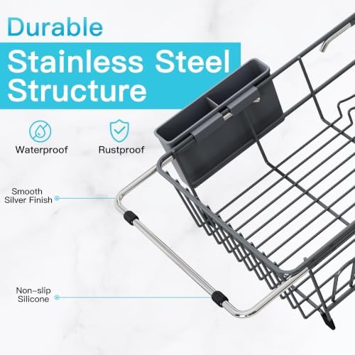 JASIWAY Gray Dish Drying Rack in Sink, Dish Drainer with Utensil Holder - Image 5