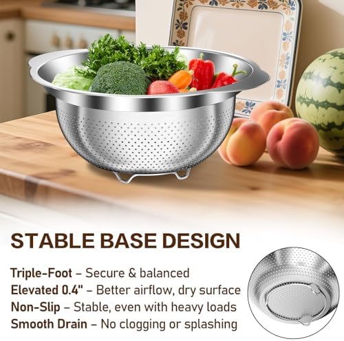 Colander, Stainless Steel Colander for Kitchen, Stainless Steel Strainer, Pasta Strainer for Spaghetti Fruits Vegetables Cooking Food, Kitchen Food Strainer - 3 QT - Image 4