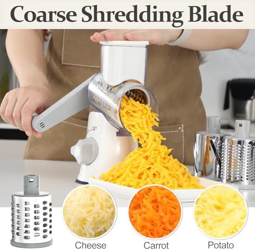 Cambom Rotary Cheese Grater Hand Crank Cheese Shredder for Fresh Cheese, Vegetable, Nuts,Non-slip Suction Base, Five Blades, White (Pack of 2) - Image 4