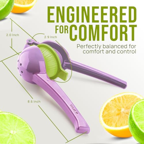Zulay Kitchen Metal 2-in-1 Lemon Squeezer - Sturdy Max Extraction Hand Juicer Lemon Squeezer Gets Every Last Drop - Easy to Clean Manual Citrus Juicer - Easy-Use Lemon Juicer Squeezer - Purple/Lime - Image 5