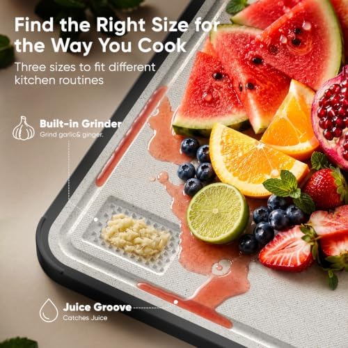 Titanium Cutting Board for Kitchen, Dual-Sided Pure Titanium Surface & Food-Safe PP Chopping Board, Non-Porous, Odor Resistant, Juice Groove, Grinder, Anti-Slip Edges, Easy Clean, 16 x 11 Inch - Image 7