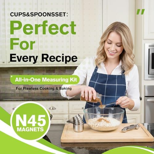 ChefAide Magnetic Measuring Cups & Spoons Set of 15 with Leveler - Image 2
