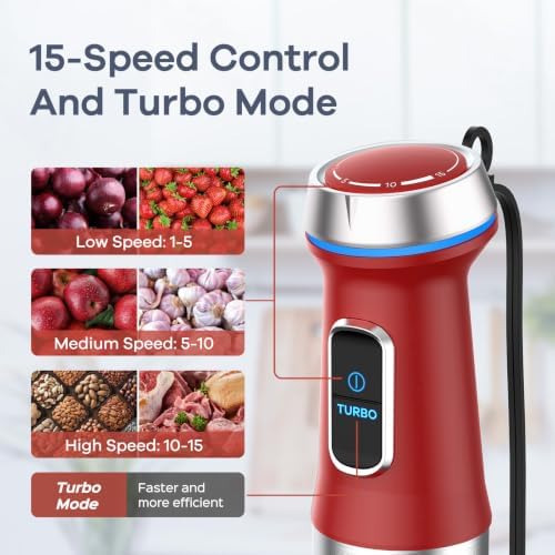Ganiza Immersion Blender 5 in 1 Hand Blender Heavy Duty Motor, Red - Image 4