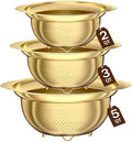 Stainless Steel Strainers for Kitchen, Stainless Steel Colander, Kitchen Strainer for Pasta Fruits Vegetables, 3 Pack Strainers and Colanders(5QT, 3QT, 2QT), Rust-Proof & Dishwasher Safe, Gold by STOCKPOT