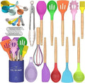 Umite Chef Kitchen Cooking Utensils Set, 33 pcs Non-stick Silicone Cooking Kitchen Utensils Spatula Set with Holder, Wooden Handle Silicone Kitchen Gadgets Utensil Set (Colorful) by UmiteChef