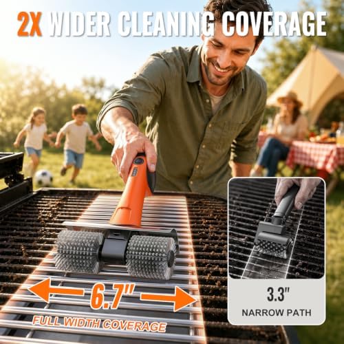 Electric Grill Brush - Dual Rotating Heads Cordless BBQ Grill Cleaner, 450 RPM Motorized Power Grill Cleaning Brush with LED Light, 6-Piece Replaceable Brush Set Safe for Most Outdoor Grill Grates - Image 3