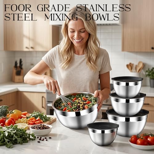 DUTZUN Mixing Bowls with Lids Set of 5, 1.5/2/2.5/3.5/4.5 Qt - Image 7