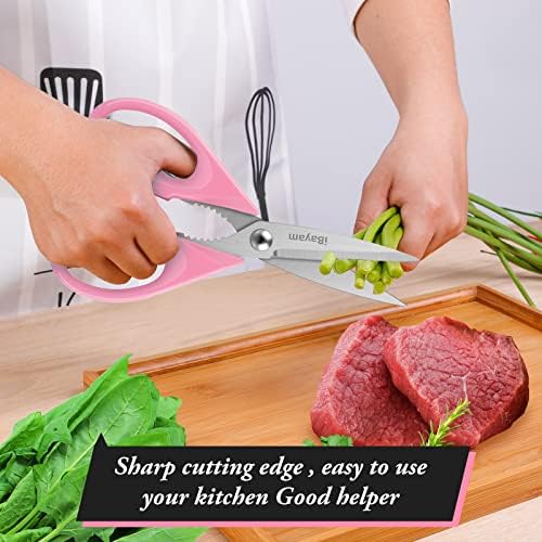 iBayam Pink Kitchen Scissors All Purpose Heavy Duty & Comfort Grip & Cover - Image 6