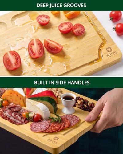 ROYAL CRAFT WOOD Bamboo Cutting Board with Juice Groove - Kitchen Chopping Board for Meat Cheese and Vegetables, Heavy Duty Serving Tray - Image 6