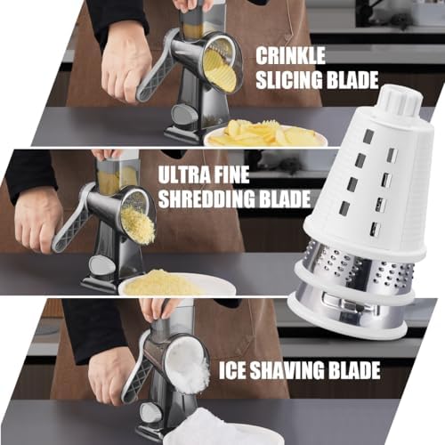 KEOUKE Rotary Cheese Grater, Hand Crank Shredder Slicer, Snow Cone Maker - Image 2