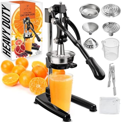 Zulay Kitchen Cast Iron Juicer 9 in 1 Metal Presser, Citrus Squeezer, Black by ZulayKitchen