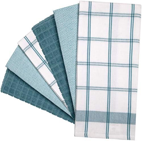 Premium Kitchen Towels 6 Pack 100% Cotton, 20"x28" Dish Towels - Teal Check - Image 3