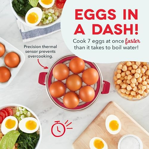 Dash Rapid Egg Cooker, 7 Eggs, Hard Boiled, Poached & Omelettes, Red - Image 2